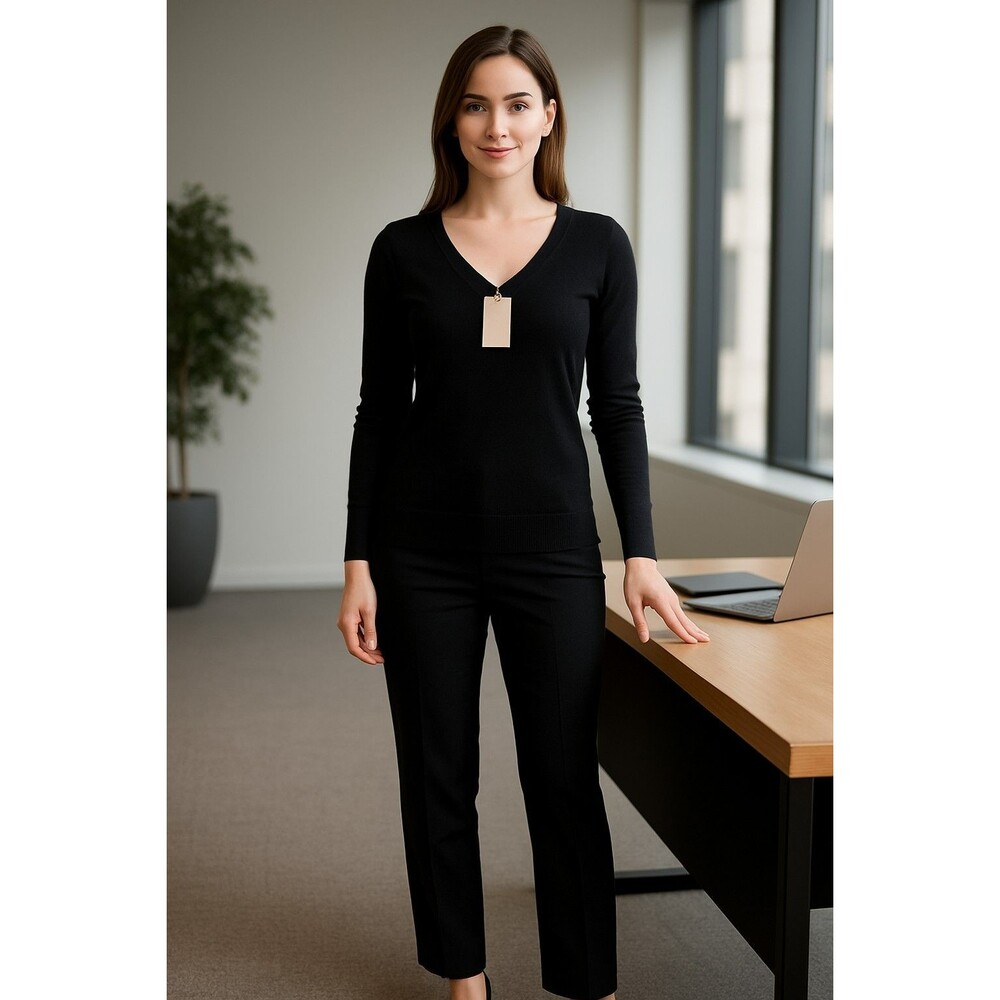 J.Crew Factory Womens SP Petite V Neck Black and Gray Wool Blend Sweater